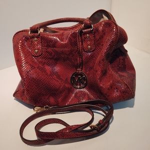 Michael Kors Reptile Leather Large Red  Crossbody Purse With Strap